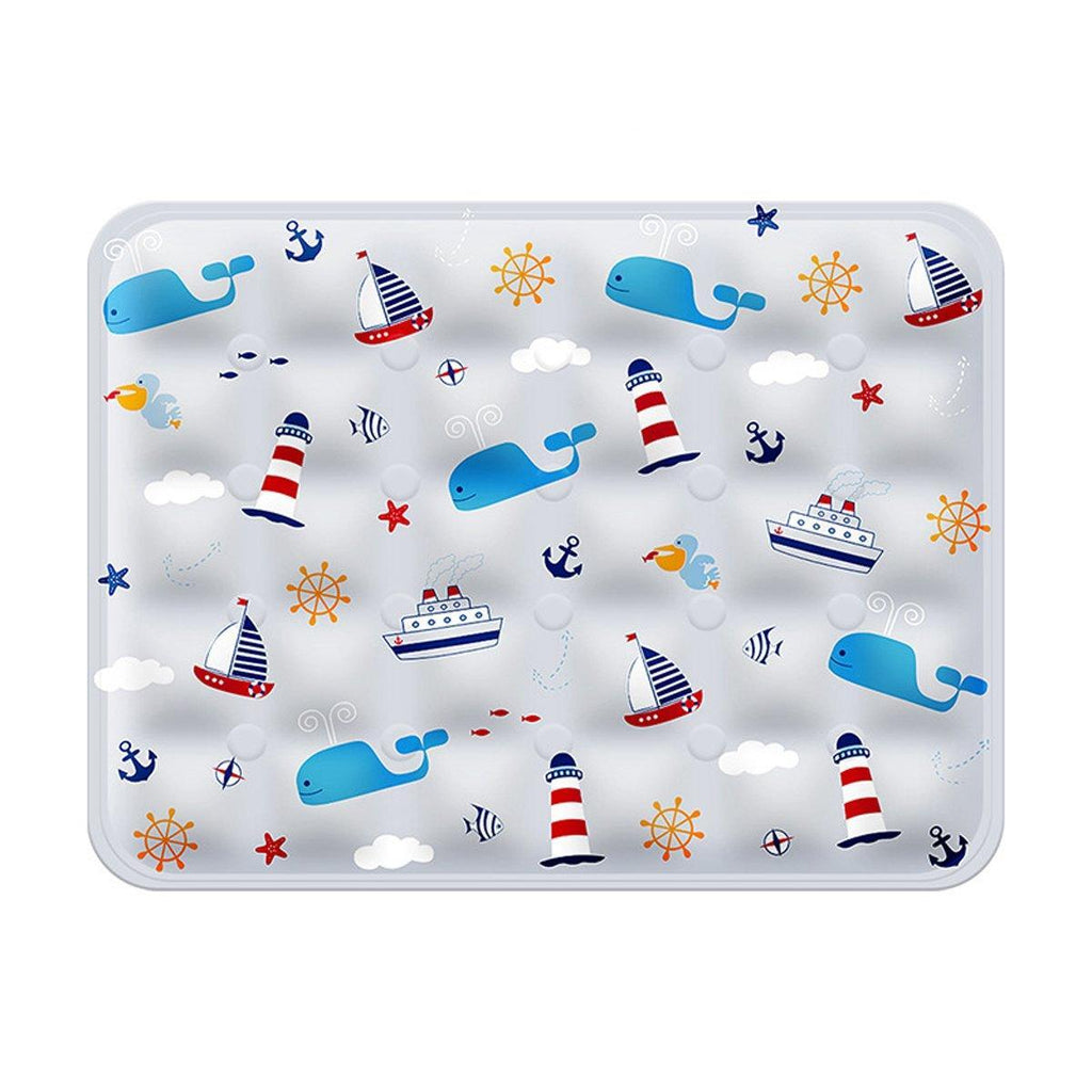 White cooling mat with nautical theme for dogs outdoors, Frankie's Collection summer pet product.