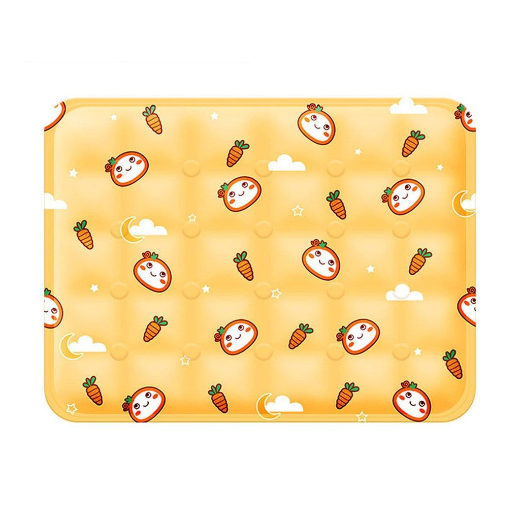 Yellow cooling mat for dogs outdoors, Frankies Collection summer pet product.